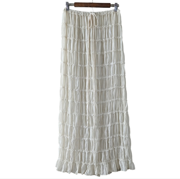unbranded Dresses & Skirts - Womens Boho Cream Pleated Ruffle Maxi Pettiskirt Skirt